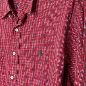Ralph Lauren Shirt Mens Large Red Green Pony Plaid Classic Button Long Sleeve